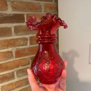 Fenton Vintage Cranberry Ruffled Edge Vase